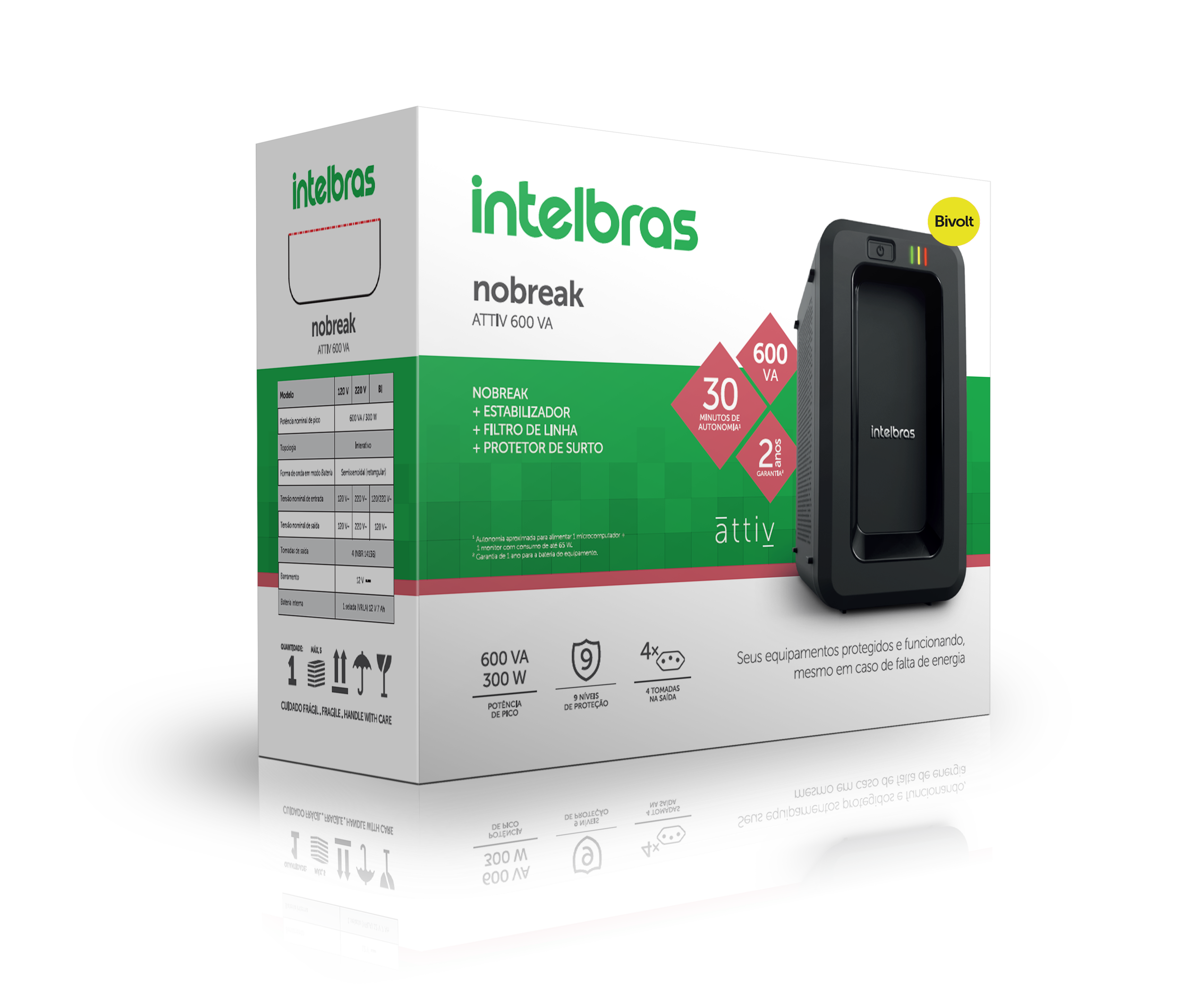 Nobreak Interativo ATTIV 600VA Bivolt Preto Intelbras - Imagem 5