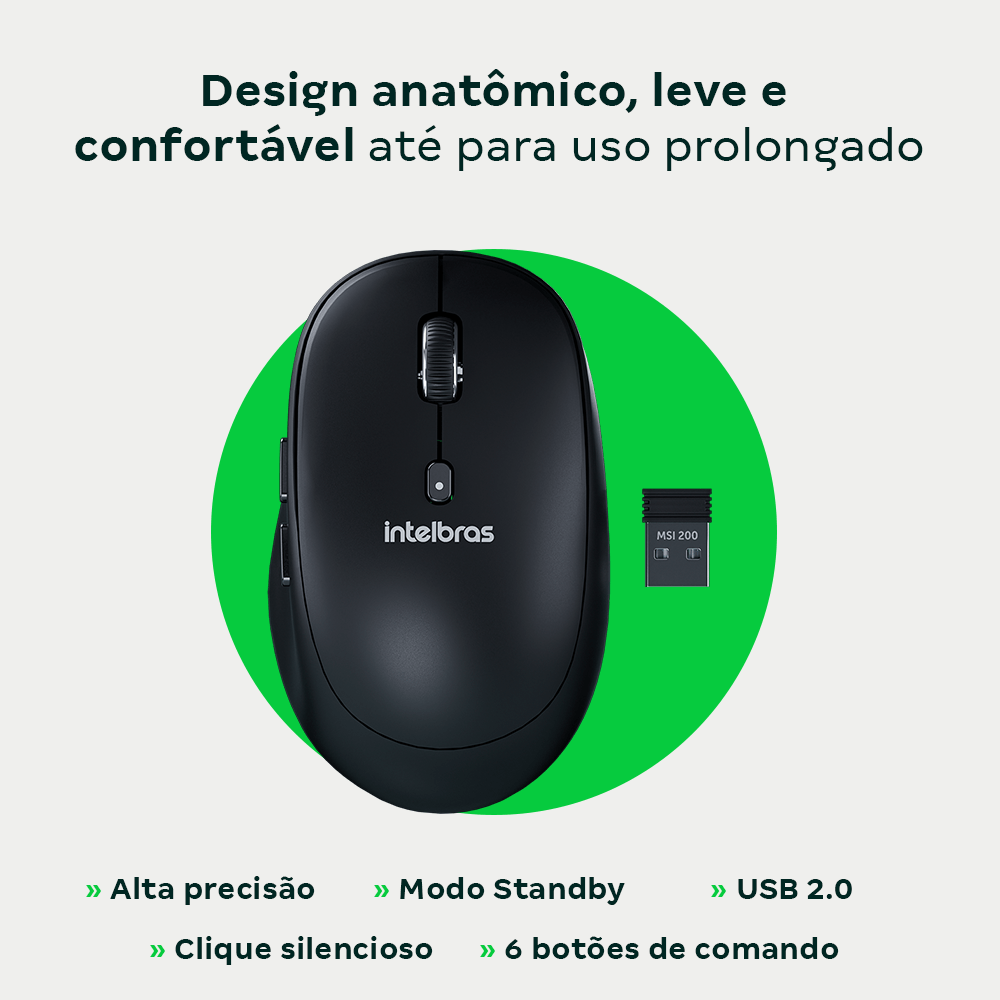 Mouse Sem Fio MSI200 Preto Intelbras - Imagem 2